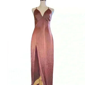 Nasty Gal Midi Satin Slip  Dress Size 6 With A High Slit And Plunging Neckline